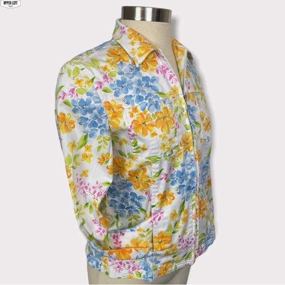Stretch Denim Floral Jacket Full Zip Y2K Unique Jones New York Small - Picture 10 of 16